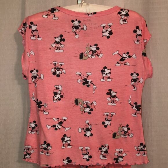 Disney 0-2 XS Coral Black White Mickey Mouse Short Sleeve Top & Shorts PJ Set - Picture 3 of 12